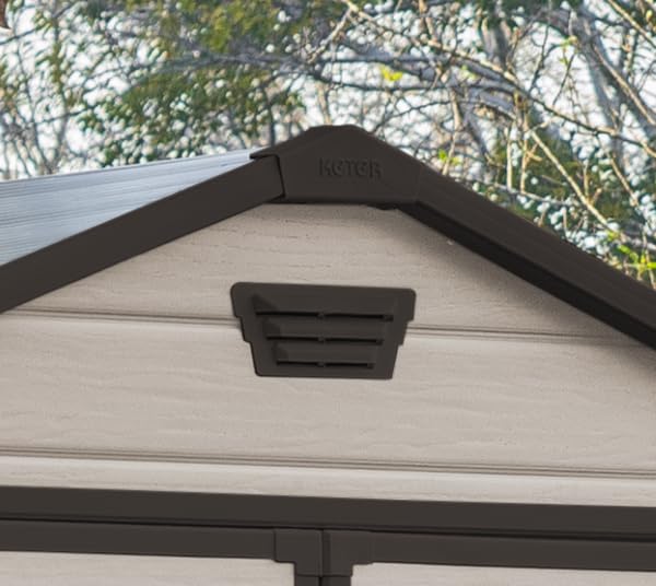 Keter Manor Outdoor Apex Double Door Garden Storage Shed 6 x 8ft Beige Brown Wood effect | Fade Free | All Weather Resistant | Safe and Secure | Zero Maintenance | 15 year Warranty