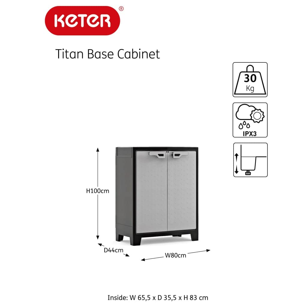 Keter Titan Low Indoor Garage Utility Multi purpose Cabinet - Black-Grey