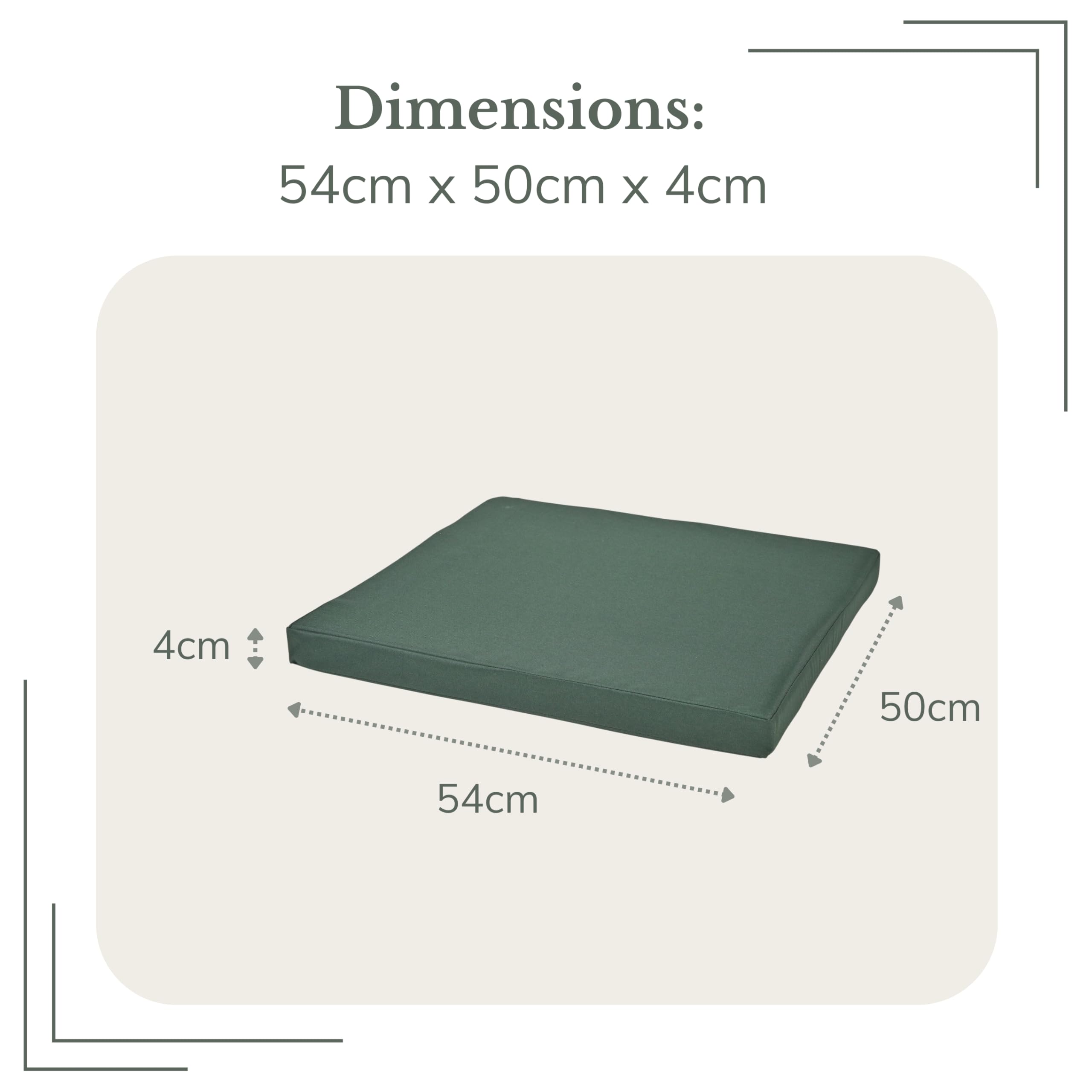 Waterproof Chair Cushion For Rattan Furniture - Outdoors Seat Pads Cushion Pad For Keter CORFU - 54x50x4cm - Removable Cover, Water Resistant Material, Foam - Garden Patio Coffee Shop - Dark Green