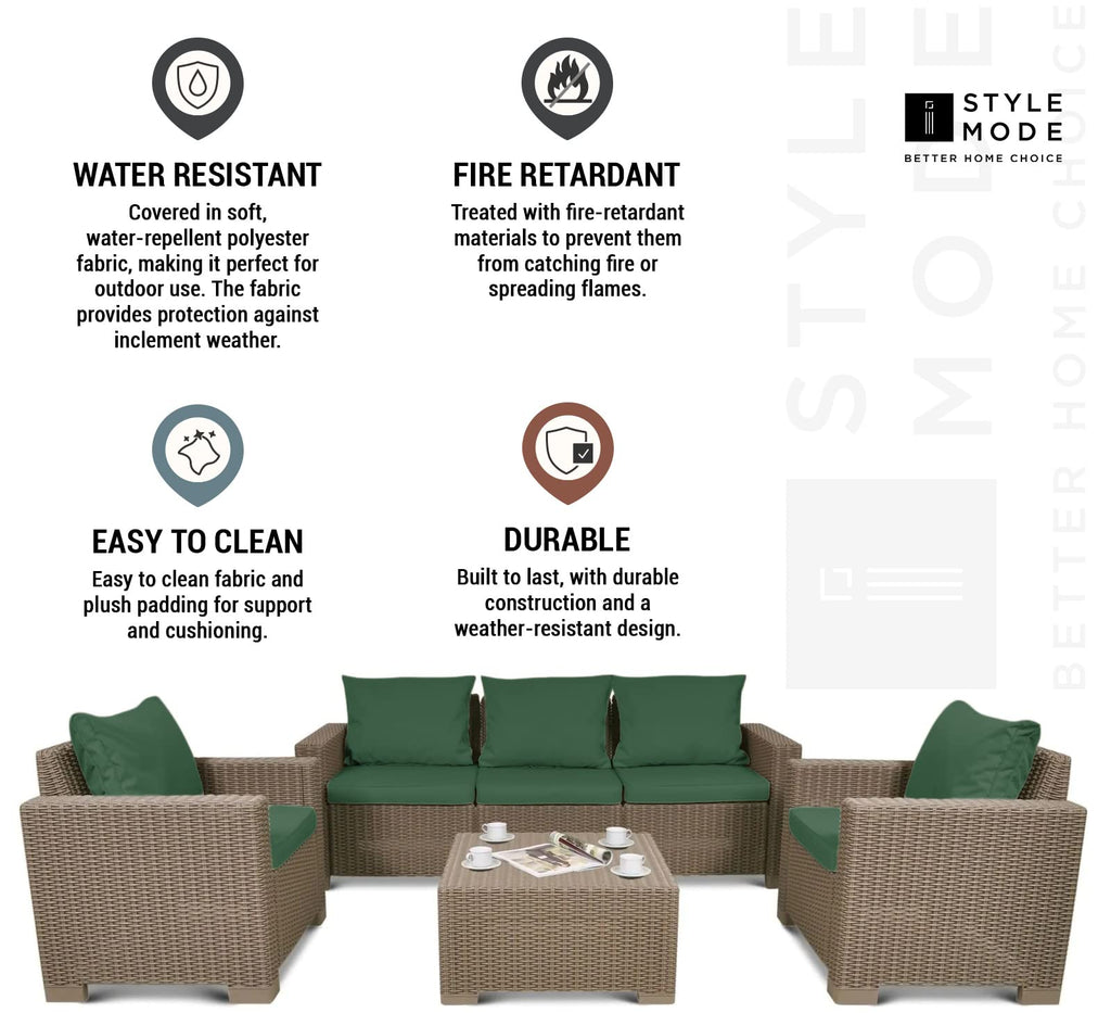 1,2 or 3 Seater Replacement Seat Cushion Pads for Keter Allibert California Rattan Outdoor Furniture | Water Resistant Rattan Patio Set Sofa Cushions Pads (Armchair, Bottle Green)