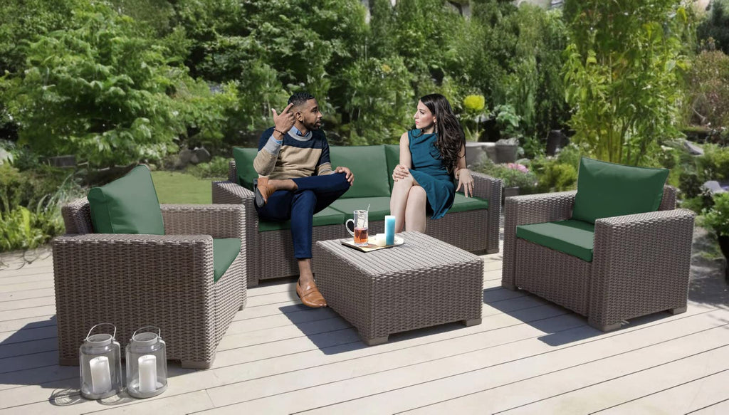 1,2 or 3 Seater Replacement Seat Cushion Pads for Keter Allibert California Rattan Outdoor Furniture | Water Resistant Rattan Patio Set Sofa Cushions Pads (Armchair, Bottle Green)