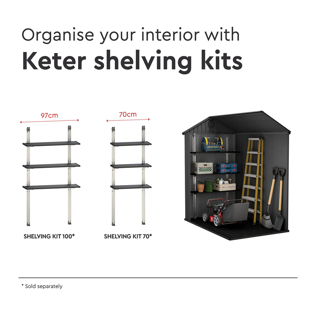 Keter Darwin Outdoor Apex Single Door Garden Storage Shed 6 x 4ft Grey Wood Look and Feel | Fade Free | All Weather Resistant | Safe and Secure | Zero Maintenance | 15 year Warranty
