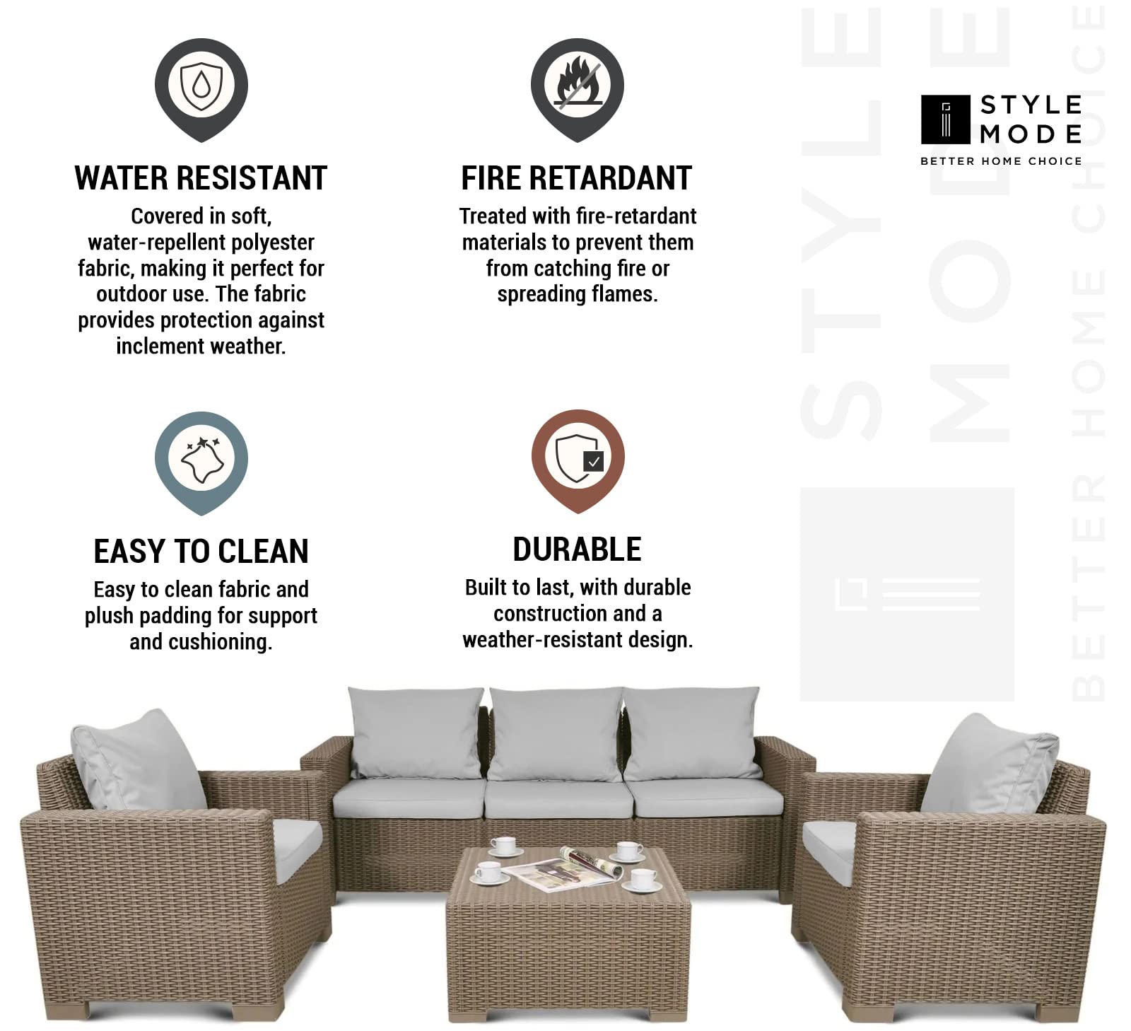 1,2 or 3 Seater Replacement Seat Cushion Pads for Keter Allibert California Rattan Outdoor Furniture | Water Resistant Rattan Patio Set Sofa Cushions Pads (3 Seater, Grey)