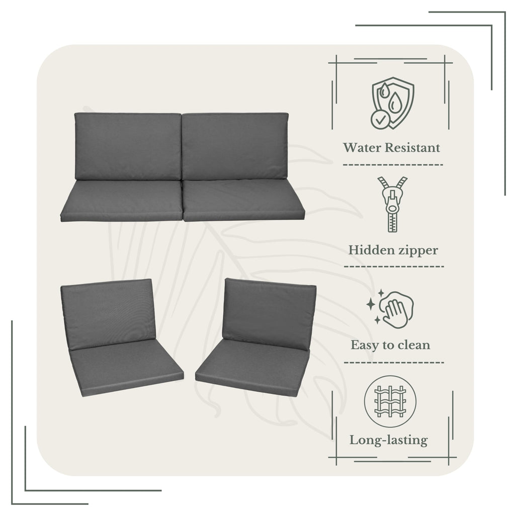 SOFTILLO Waterproof Outdoor Seat Cushions Pad for Keter Allibert Monaco - Comfy Set Cushion Pads For Patio Rattan Furniture - Removable Cover - Water Resistant Material, Foam - 8 Piece - Graphite
