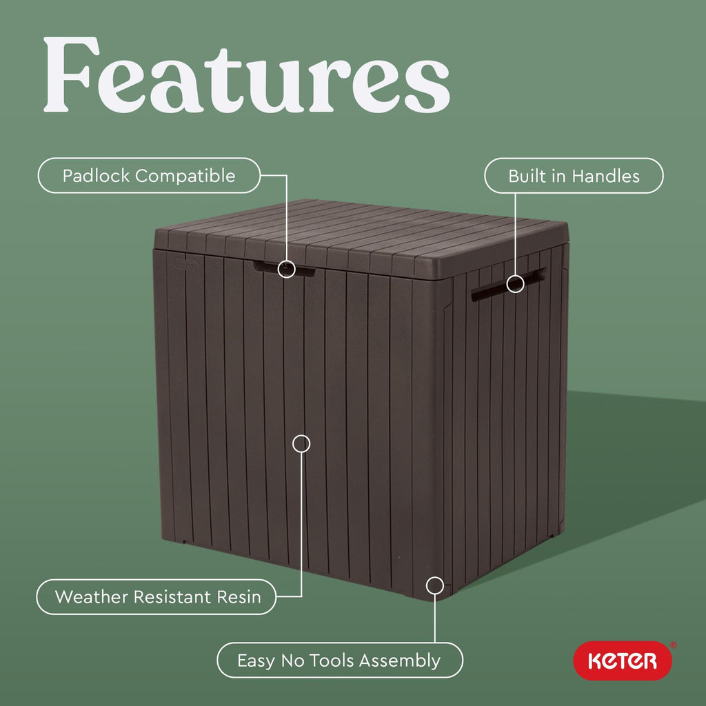 Keter City Brown Resin Deck Box Patio Furniture Pool Accessories and Outdoor Toy Storage