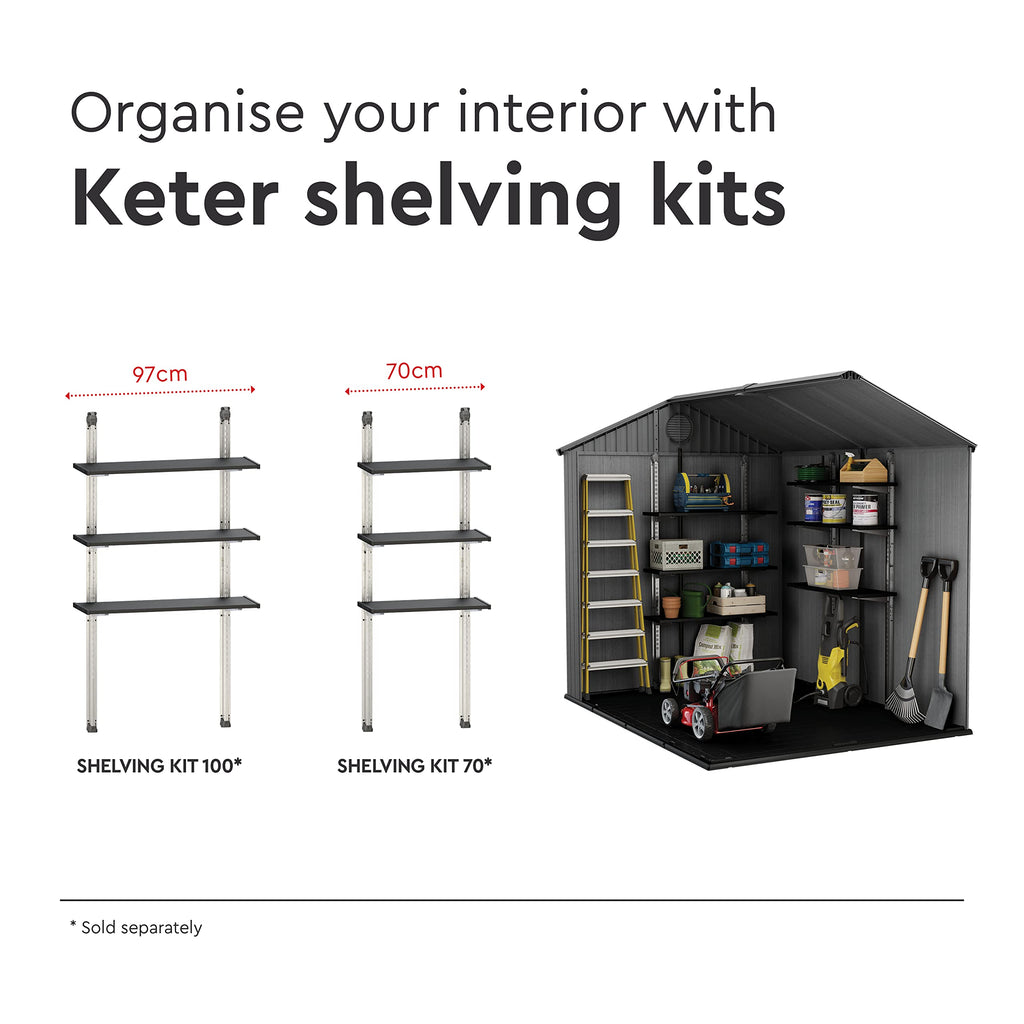 Keter Darwin Outdoor Apex Double Door Garden Storage Shed 6 x 8ft Grey Evotech+ Wood Look and Feel | Fade Free | All Weather Resistant | Safe and Secure | Zero Maintenance | 15 year Warranty