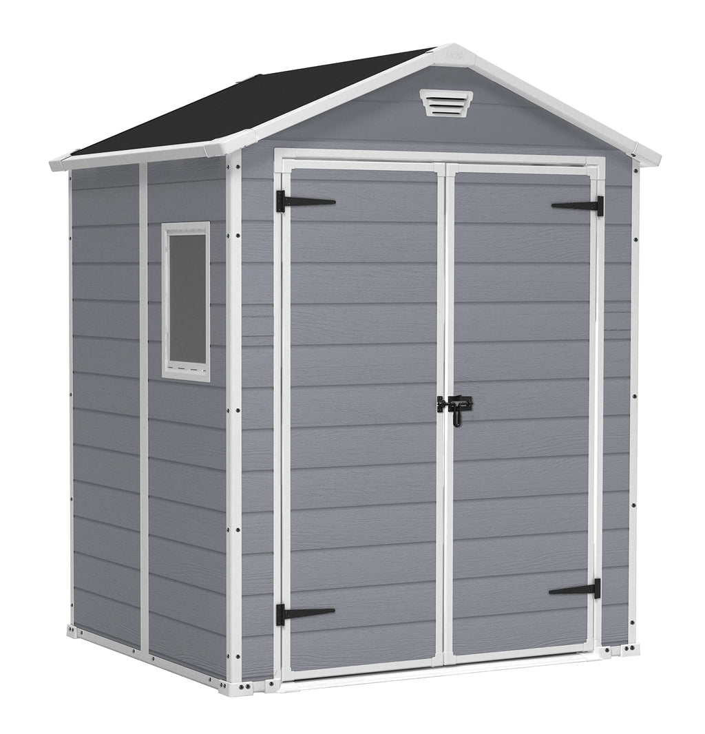 Keter Manor Outdoor Plastic Garden Storage Shed, Grey, 6 x 5 ft
