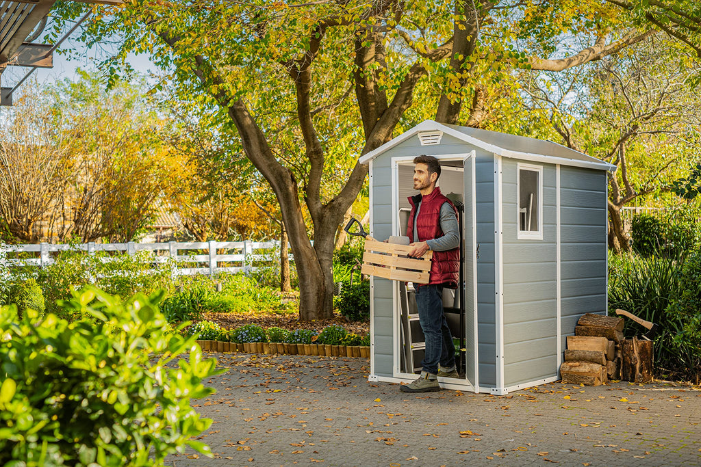 Keter Manor Outdoor Plastic Garden Storage Shed, Grey, 6 x 4 ft