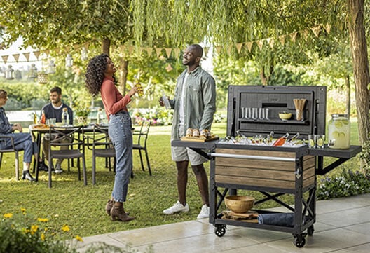 Signature Patio Cooler and Beverage Cart - Ashwood Brown